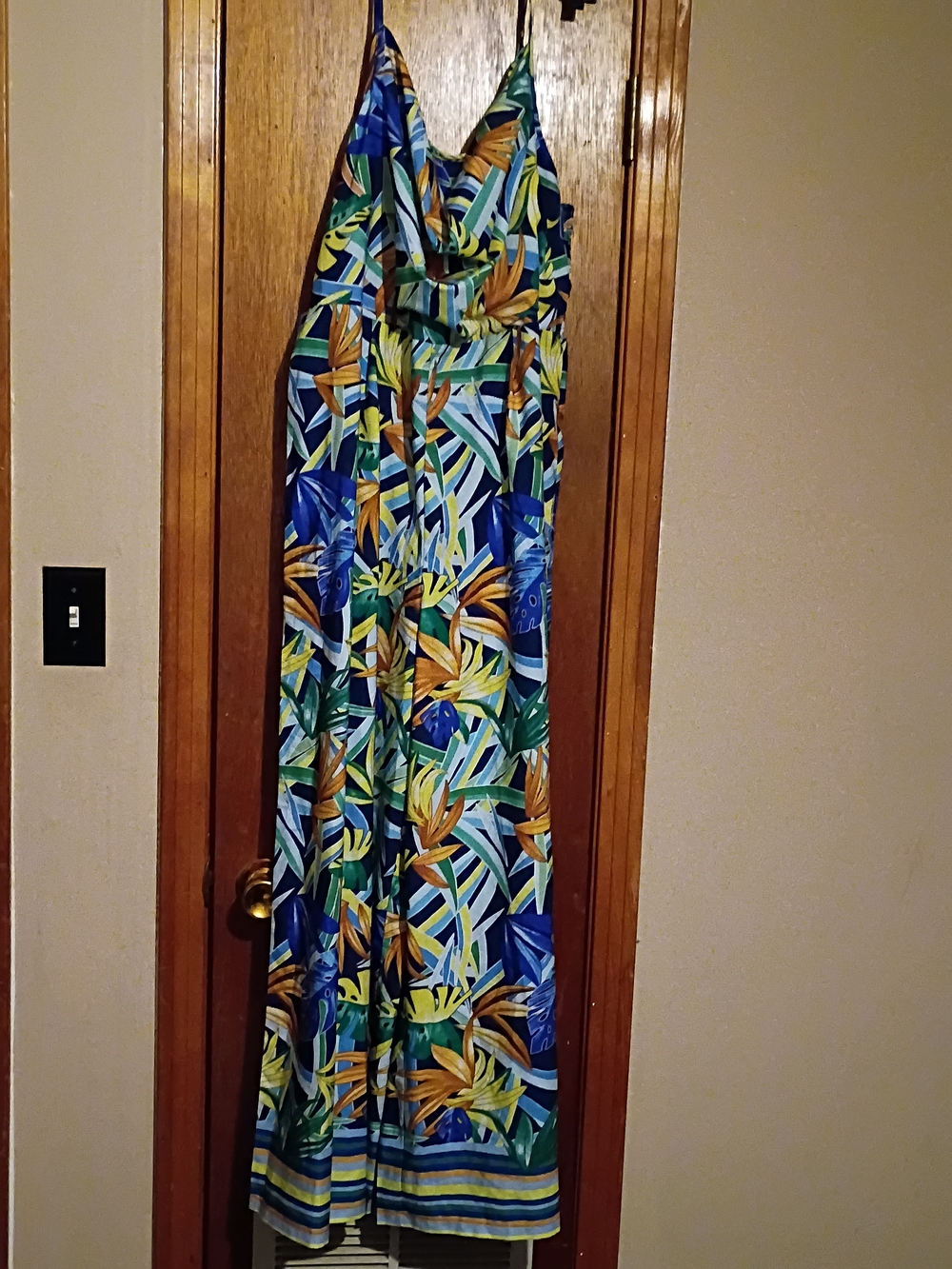 SHEIN Tropical Print Maxi Jumpsuit - Blue, Green & Yellow